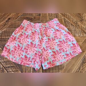Loft Elastic Waist Pull On Floral Shorts Flutter High Waist Pink Teal Small